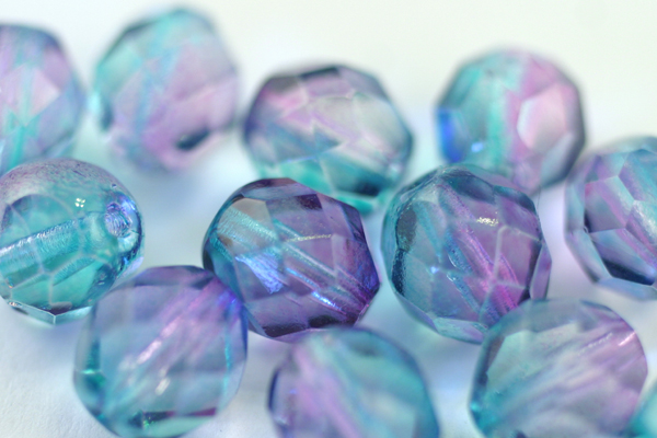 12pcs 8mm COATED PINK BLUE FIREPOLISH FACETED CZECH GLASS ROUND BEAD CZ105-12